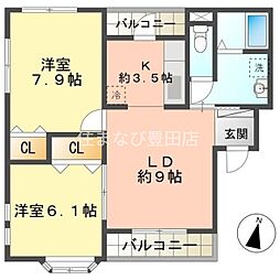 日之出丸太3 2LDKの間取図画像