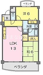 シャトー永明 2LDKの間取図画像