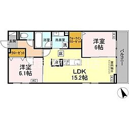 GRAND D-ROOM平芝 2LDKの間取図画像