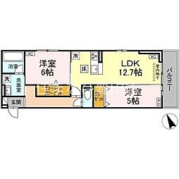 GRAND D-ROOM平芝 2LDKの間取図画像