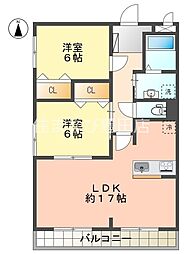 萩野マンションB 2LDKの間取図画像