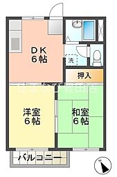 サニーコートミユキB 2DKの間取図画像