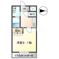 ハピネス幸 1Kの間取図画像
