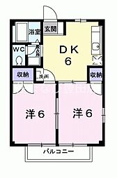 パークヒルズ涼松B棟 2DKの間取図画像