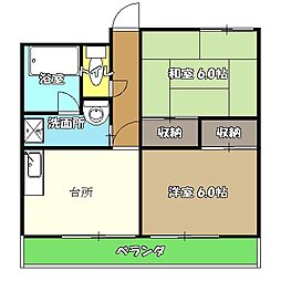 ルフルール大川筋 2DKの間取図画像