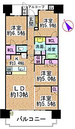 プレイズ津駅西 4LDKの間取図画像