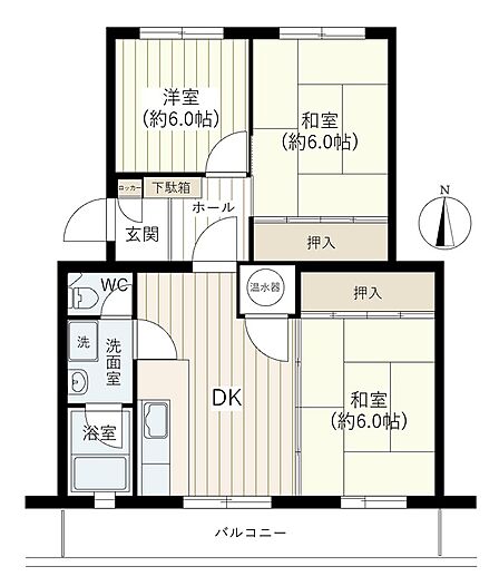 和室2部屋と洋室1部屋を備えた3DKの間取り。収納スペースも確保されており、荷物の多い方にもおすすめです。ファミリーにも適した暮らしやすい空間設計です。