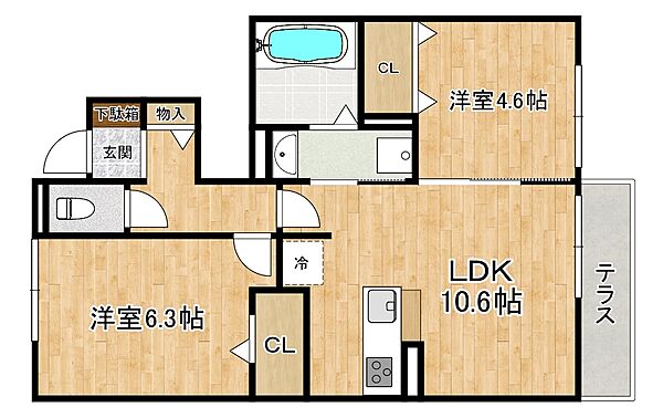 兵庫県神戸市東灘区西岡本4丁目(賃貸アパート2LDK・1階・51.07㎡)の写真 その2