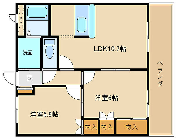 兵庫県姫路市飾磨区蓼野町(賃貸アパート2LDK・1階・51.84㎡)の写真 その2