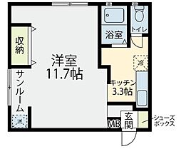 グランディ平和台 1Kの間取図画像