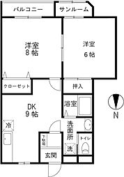 サザンハイツ 1LDKの間取図画像