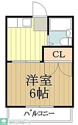 コーポサンサン 1Kの間取図画像
