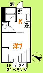 小金井ハイツB棟 1Kの間取図画像