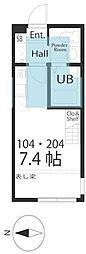 JR京浜東北・根岸線 大船駅 徒歩15分の賃貸アパート 2階ワンルームの間取り