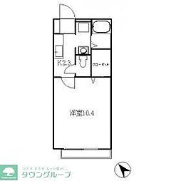 パラヴェーラI 2階1Kの間取り