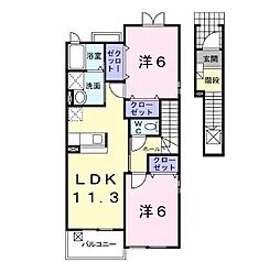 メゾンクレール壱番館 2LDKの間取図画像