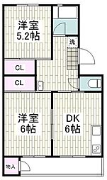 栄昇ハイツ 2DKの間取図画像