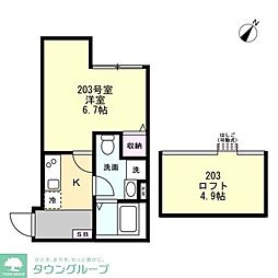 ベイルーム六会 1Kの間取図画像