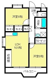 ロイヤルヒル守山 2LDKの間取図画像
