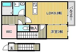 メゾンドプルミエールB 1LDKの間取図画像