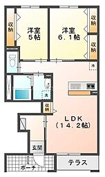 レゾンデートル 2LDKの間取図画像
