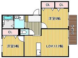 グリーン伸舘B 2LDKの間取図画像