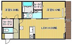 ラヴィベル栗東 2LDKの間取図画像