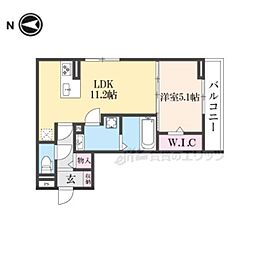 JR草津線 手原駅 徒歩21分の賃貸アパート 2階1LDKの間取り