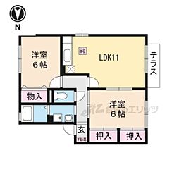 コーポはおりやB 2LDKの間取図画像