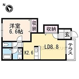 JR草津線 寺庄駅 徒歩6分の賃貸アパート 1階1LDKの間取り