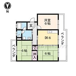 栗東ハイツB 3DKの間取図画像