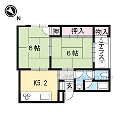 JR東海道・山陽本線 栗東駅 徒歩18分の賃貸マンション 1階2DKの間取り