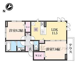 JR草津線 手原駅 徒歩17分の賃貸アパート 1階2LDKの間取り