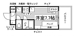 ユニエトワール九大学研都市 ワンルームの間取図画像