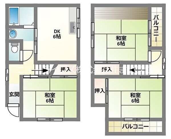 大阪府寝屋川市上神田1丁目(賃貸一戸建3DK・2階・60.00㎡)の写真 その2