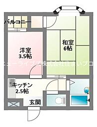 WESTヒルズ岸和田 2Kの間取図画像