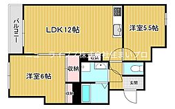 カルチェ・ダムールAブロック 2LDKの間取図画像