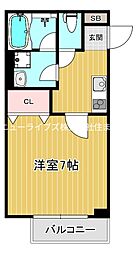 寝屋川市大利元町アパート 1Kの間取図画像