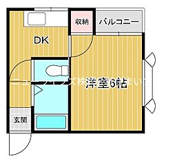 ハイ・インペリアルB 1DKの間取図画像