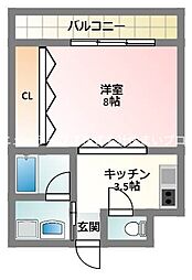 松尾ハイツ寝屋川 1Kの間取図画像