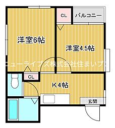 アビタシオン大島 2Kの間取図画像