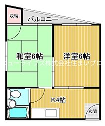 トレンディ黒原 2Kの間取図画像