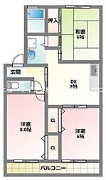ミモザ2番館 3DKの間取図画像