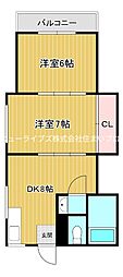 梶町森田マンション 2DKの間取図画像