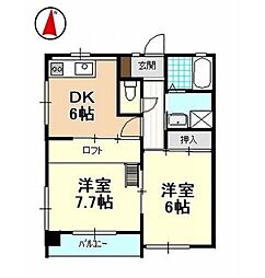 アパート 2DKの間取図画像
