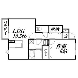 ロイヤルタウン染地台C 1LDKの間取図画像
