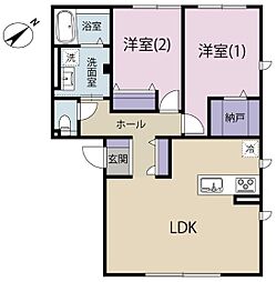 浜松市中央区三方原町アパート 2LDKの間取図画像
