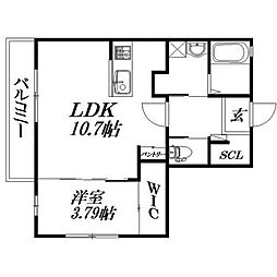 ル・リオン三方原 1SLDKの間取図画像