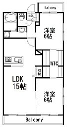 エクシード三方原II(中央棟) 2LDKの間取図画像