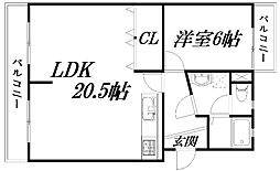 サンハイツ羽佐田 1LDKの間取図画像